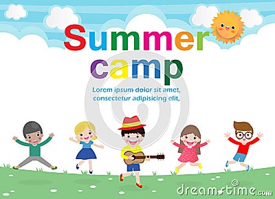 Summer camp kids education concept Template for advertising brochure, activities on camping poster your text ,Vector Illustration Vector Illustration