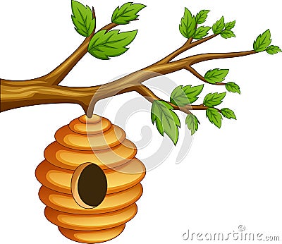 Cartoon honeycomb hanging on a tree branch Vector Illustration