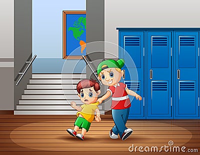A naughty child disturb a child and scares him Vector Illustration