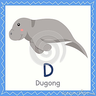 Illustrator of D for Dugong animal for education Vector Illustration