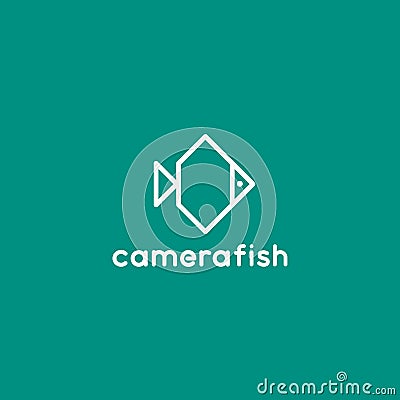 Camera-fish vector logo. Underwater photography icon Vector Illustration