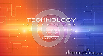 Technology banner orange blue sky background concept with light effects Vector Illustration