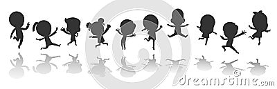 Big Group of black children silhouette playing jumping, kids silhouettes dancing, child silhouettes jumping on white background Vector Illustration