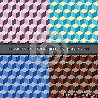 Set of Abstract Vector Seamless Pattern with four color style. Color are Pink, Green, Blue, Brown and used for backgrounds, wallpa Cartoon Illustration
