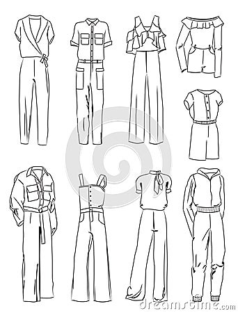 Contours of women`s overalls Vector Illustration