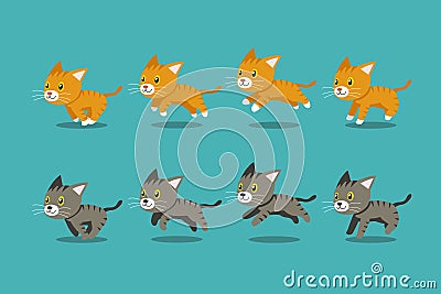 Vector cartoon tabby cats running step Vector Illustration