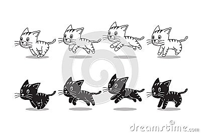 Cartoon tabby cats running step Vector Illustration