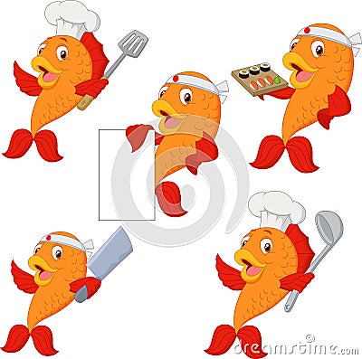 Set of chef fish cartoon Vector Illustration