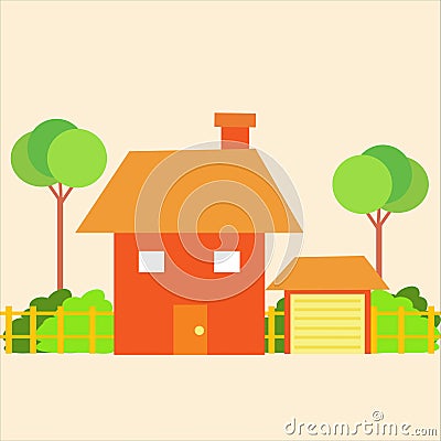 Beautiful home in a green environment. Vector Illustration