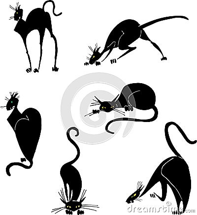 Cats Clip Art set svg, cricut, formats. Black cats Clipart 9 posed logo print instant download Vector Illustration