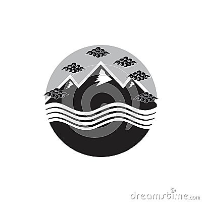 Mountain and water illustrations logo concept Cartoon Illustration