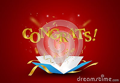 Congrats banner with gold confetti Vector Illustration