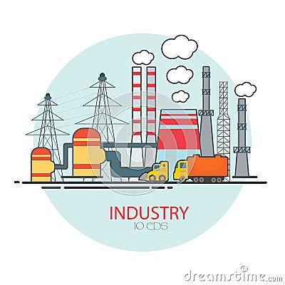 Industrial zone with factories, plants, warehouses, enterprises Vector Illustration