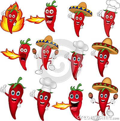 Set of red chili peppers cartoon Vector Illustration