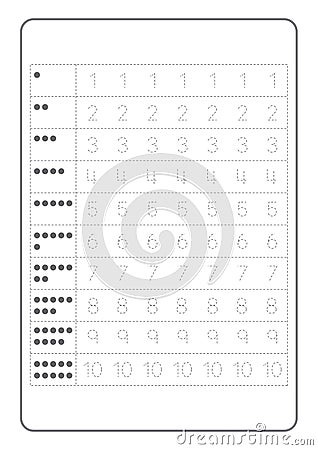 Free handwriting pages for writing numbers Learning numbers, Numbers tracing worksheet for kindergarten Vector Illustration