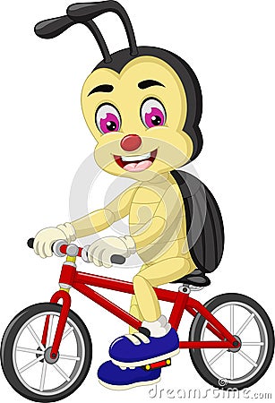 Funny Beetle With Bicycle Cartoon Stock Photo