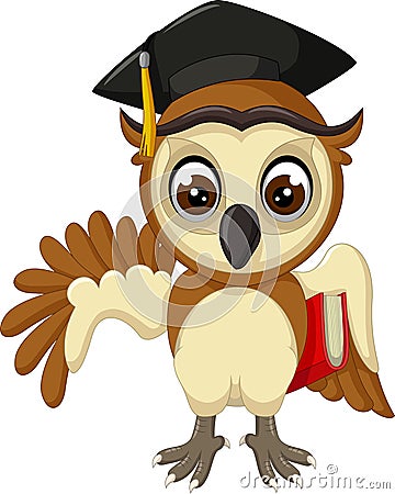 Funny Brown Owl Wear Black Hat Cartoon Stock Photo