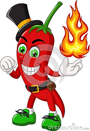 Funny Red Chilli With Black Hat Cartoon Stock Photo