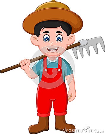 Funny Farmer Wear Brown Hat Cartoon Stock Photo