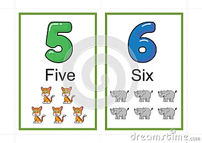 Printable number flashcards for teaching number flashcards number flash card for teaching number easy to print on a4 with dotted Vector Illustration