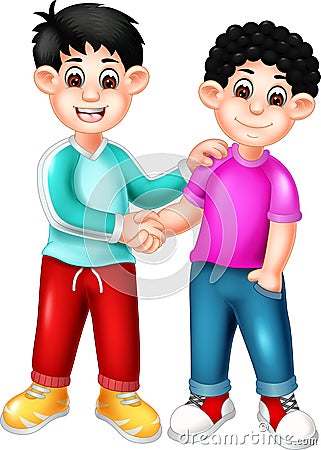 Funny Two Boys Shaking Hand Cartoon Stock Photo