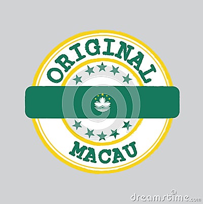 Vector Stamp for Original logo with text Macau and Tying in the middle with nation Flag. Vector Illustration