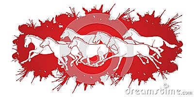 Group of horses running cartoon graphic Vector Illustration