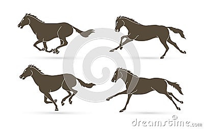 Group of horses running cartoon graphic Vector Illustration