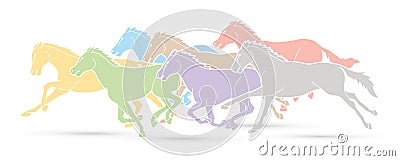 Group of horses running cartoon graphic Vector Illustration