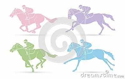 Group of Jockey, Horseback cartoon graphic Vector Illustration