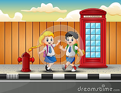 Happy student walking and going to school Vector Illustration