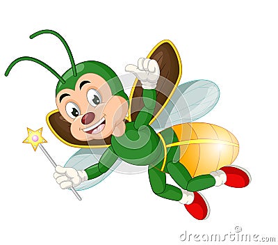 Funny Green Fireflies Cartoon Stock Photo