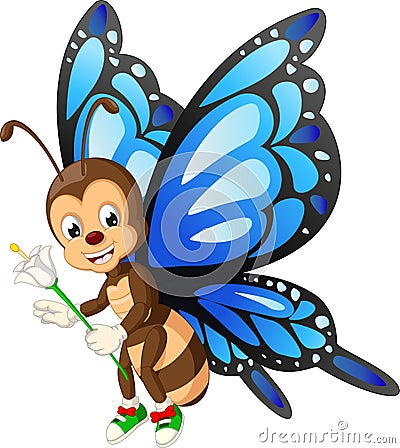 Funny Blue Wings Butterfly Cartoon Stock Photo