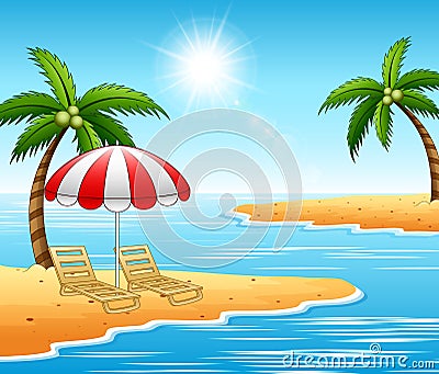 Summer vacation loungers on beautiful seascape Vector Illustration