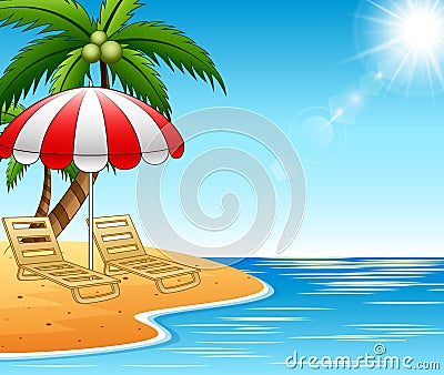 Summer vacation loungers on beautiful seascape Vector Illustration