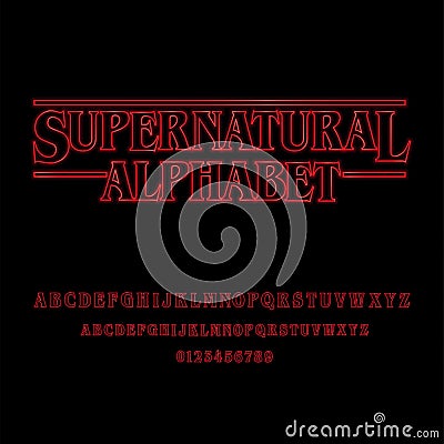 Supernatural Alphabet With Red Glowing Letters Vector Illustration