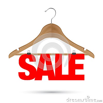 Sale sign on a wooden hanger Vector Illustration