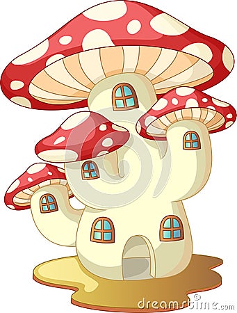 Funny Mushroom House Cartoon Vector Illustration