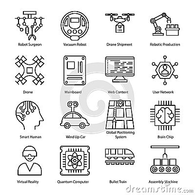 Artificial Intelligence Line Icons Vector Illustration