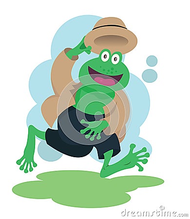 Happy detective frog mascot for kids books Vector Illustration