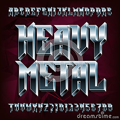 3D Heavy Metal alphabet font. Metal effect letters and numbers. Vector Illustration