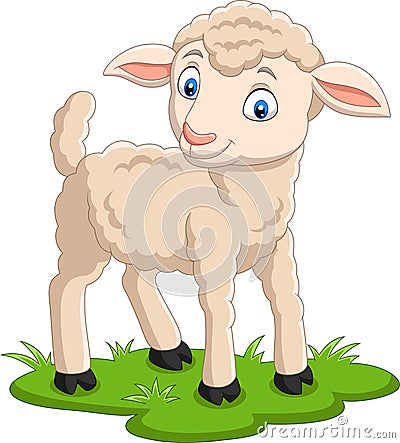 Cartoon happy lamb on the grass Vector Illustration
