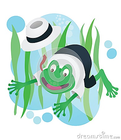 Happy business frog mascot in suit Vector Illustration