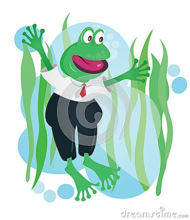 Happy business frog mascot in suit Vector Illustration