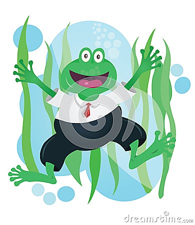 Happy business frog mascot in suit Vector Illustration