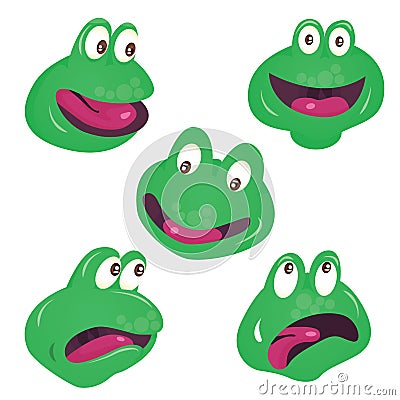 Vector set of cute green smiling frog faces Vector Illustration