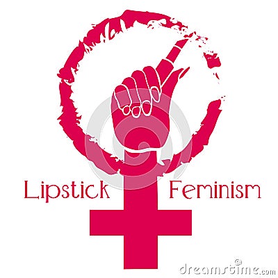 Feminism symbol. Girl Power. Lipstick feminism. Beauty and power. Vector Illustration