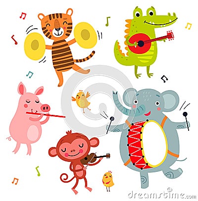 Animals and musical instruments Vector Illustration