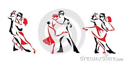 Tango dancing logo set. Couple man and woman vector illustration, logo, icon Vector Illustration