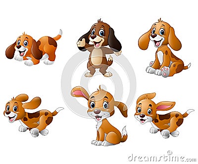 Cartoon playful puppy collections set Vector Illustration